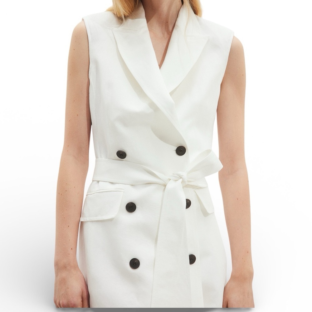H & M LINEN-BLEND BLAZER DRESS Size X-Small NWT Missing the belt.